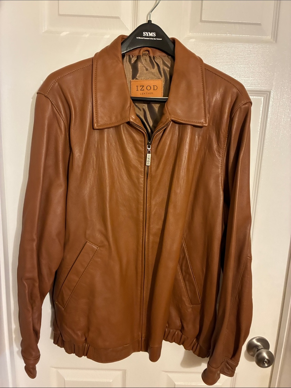 Izod Chestnut Brown Leather Bomber Jacket